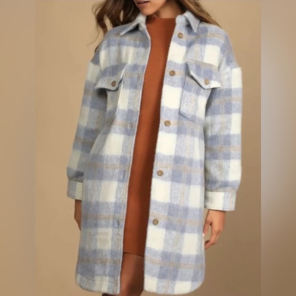 Lulus Jackets & Blazers - Lulus Warmest Winter Blue Multi Plaid Jacket Shacket Large NWT Size Medium